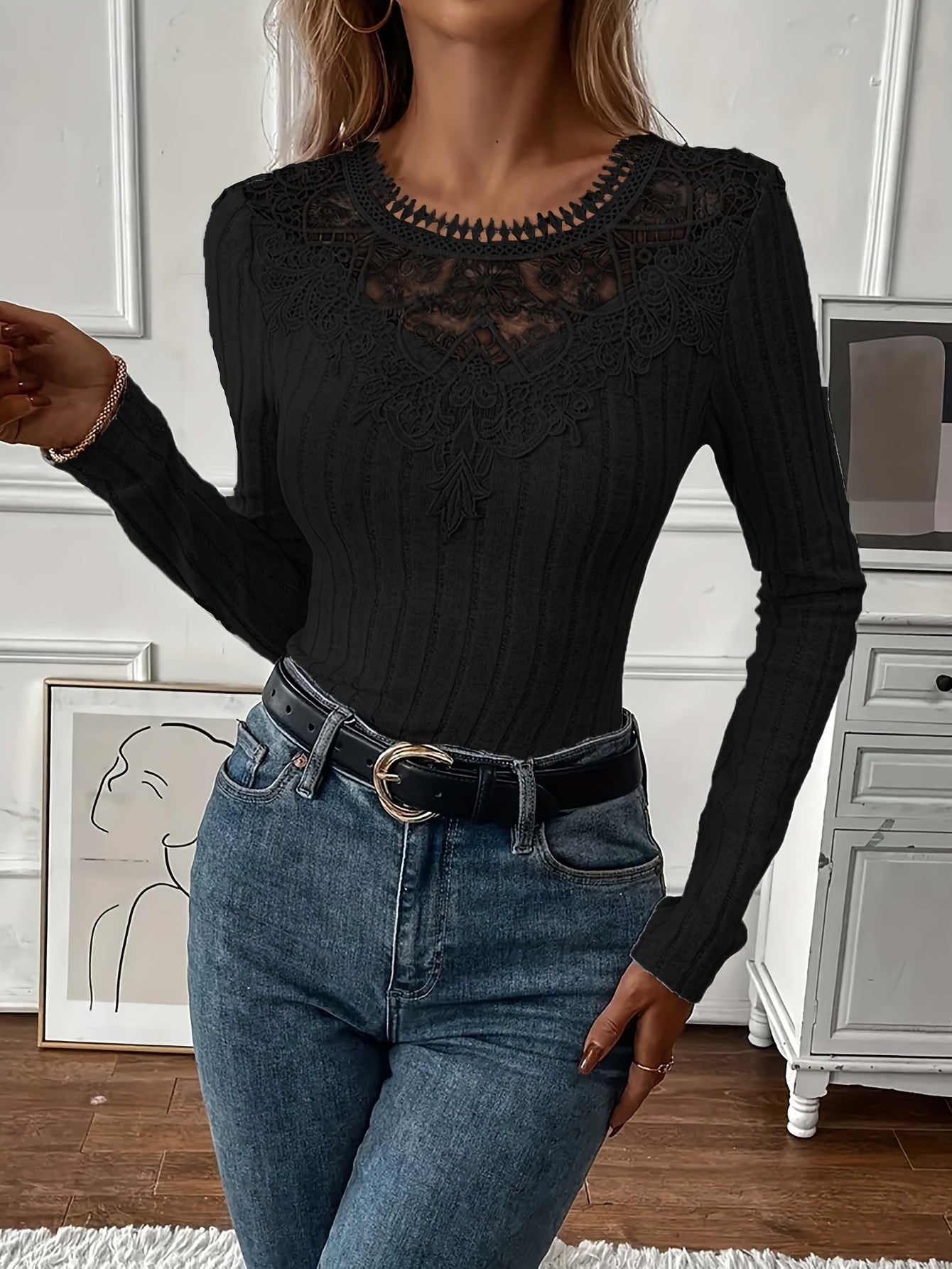 Directional Women'S French Lace Long Sleeve T-Shirt