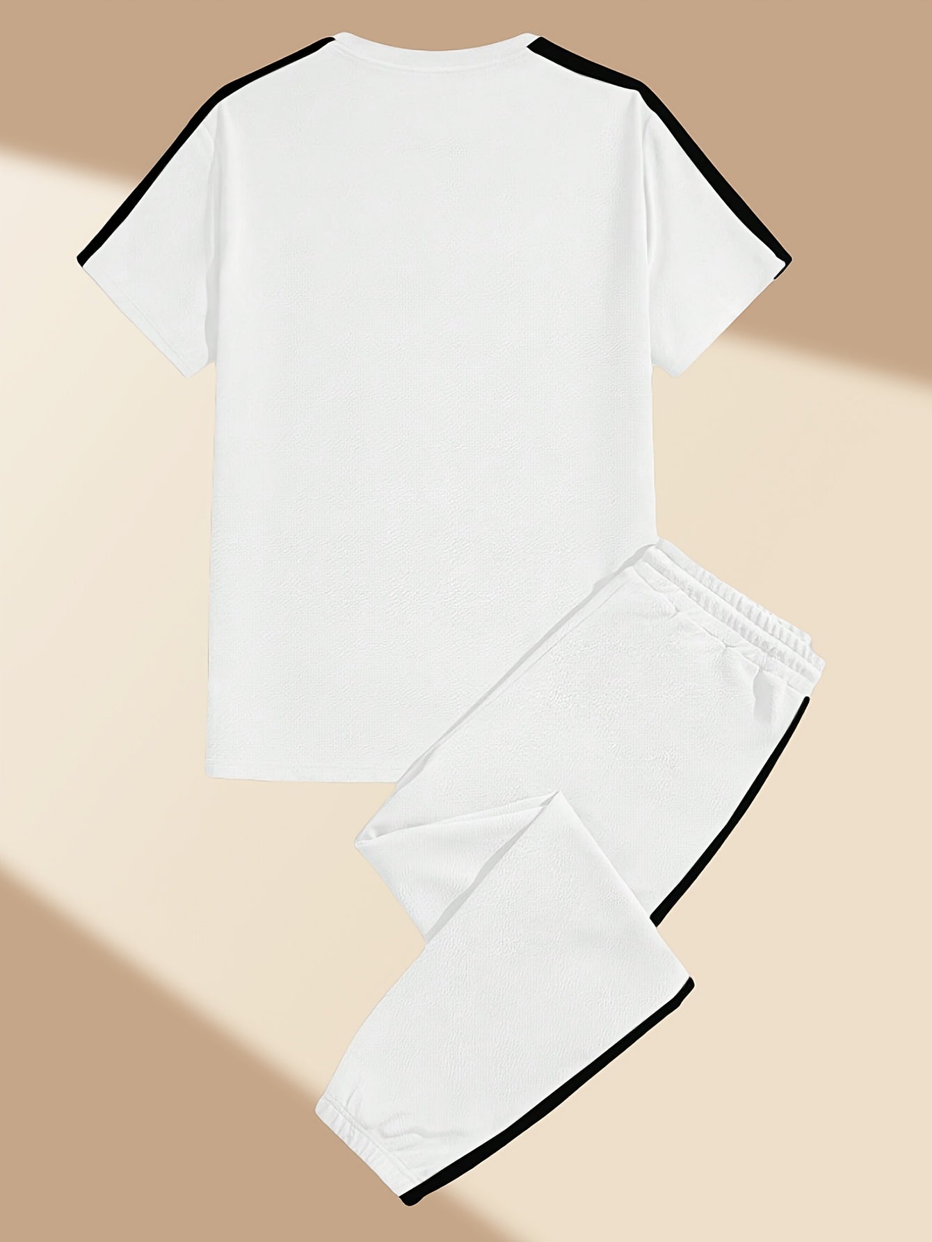 Men's Summer Sports Casual Set with Round Neck T-Shirt and Drawstring Pants Fashion Patchwork Breathable Quick-Dry Top and Bottoms Outfit