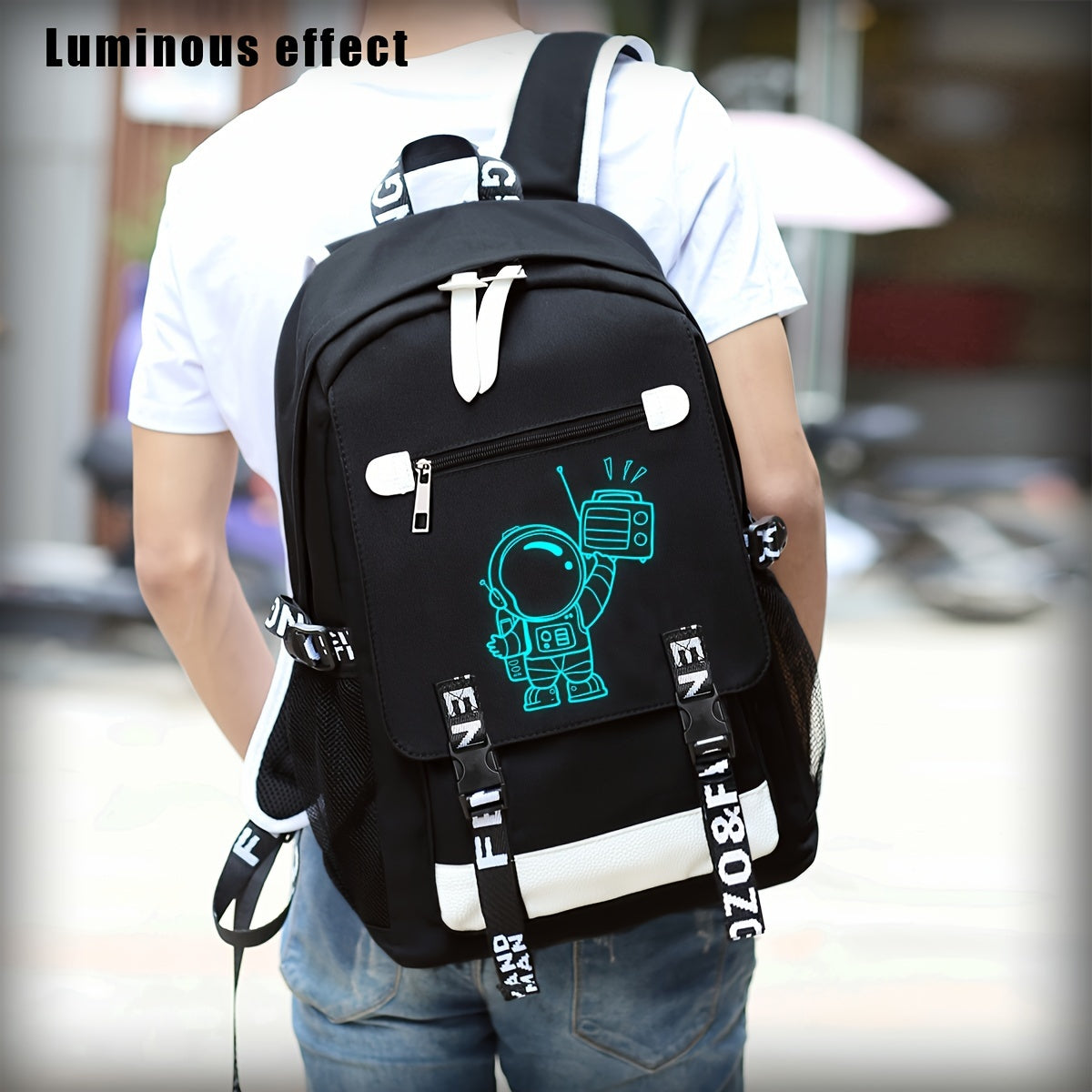 2pcs/set Luminous Men's Backpacks, Casual College Backpacks, Simple Cool Large Capacity Backpacks, Travel Computer Bag