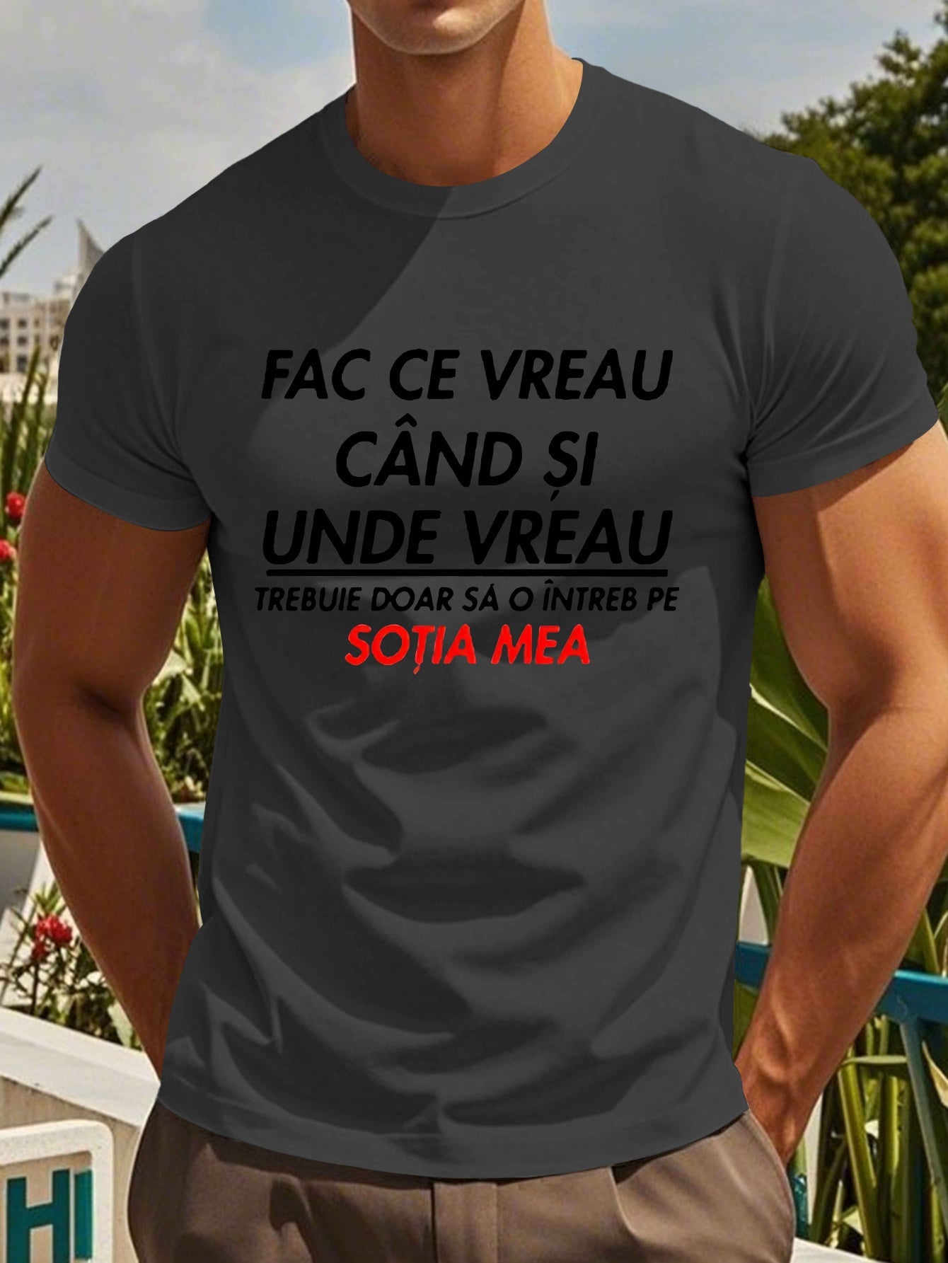 Men's Romanian Quote Short Sleeve T-Shirt - "Face Ce Vreau Cand Si Under Breath" Print, Lightweight Polyester, Casual Summer Top, Round Neck, Machine Washable, Machine Washable Tee Bold Text Tee Lightweight Material