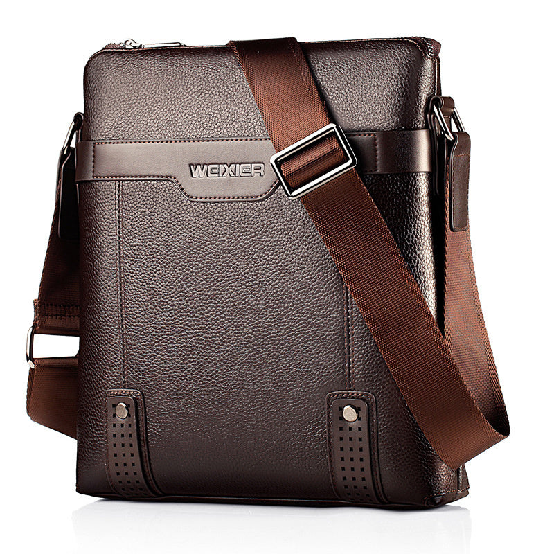 WEIXIER Men's Fashion Crossbody Bag - Adjustable Strap, Faux Leather, Deep Brown Casual Street Style Shoulder Bag for Outings