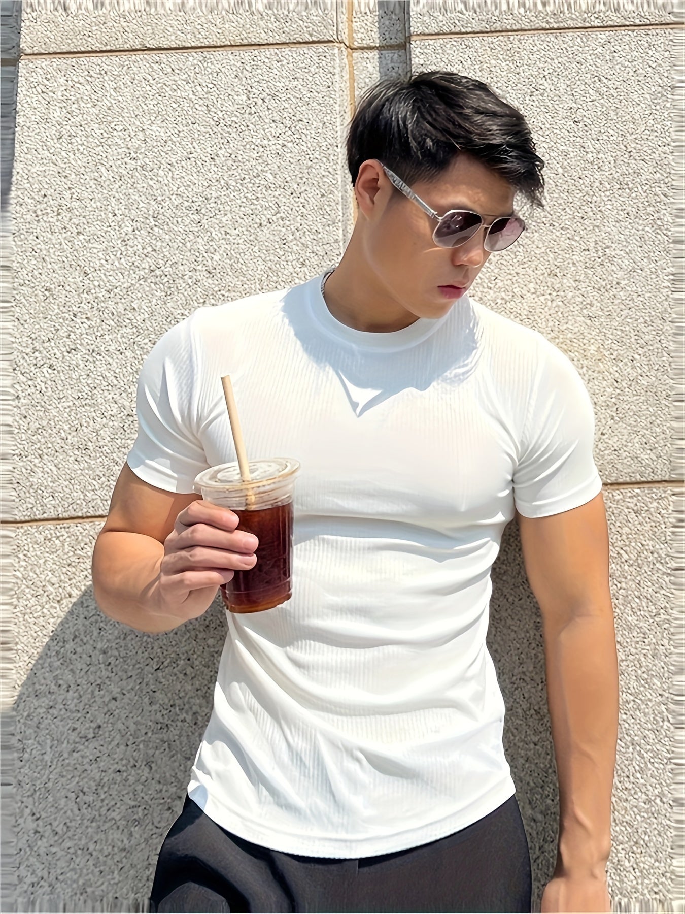 Men's Athletic Striped Solid Color Fitness Short Sleeve T-Shirt, Quick-Dry Stretchy Polyester Sports Tee for Training, Running, Summer, Slim Fit, Round Neck, Knitted Fabric