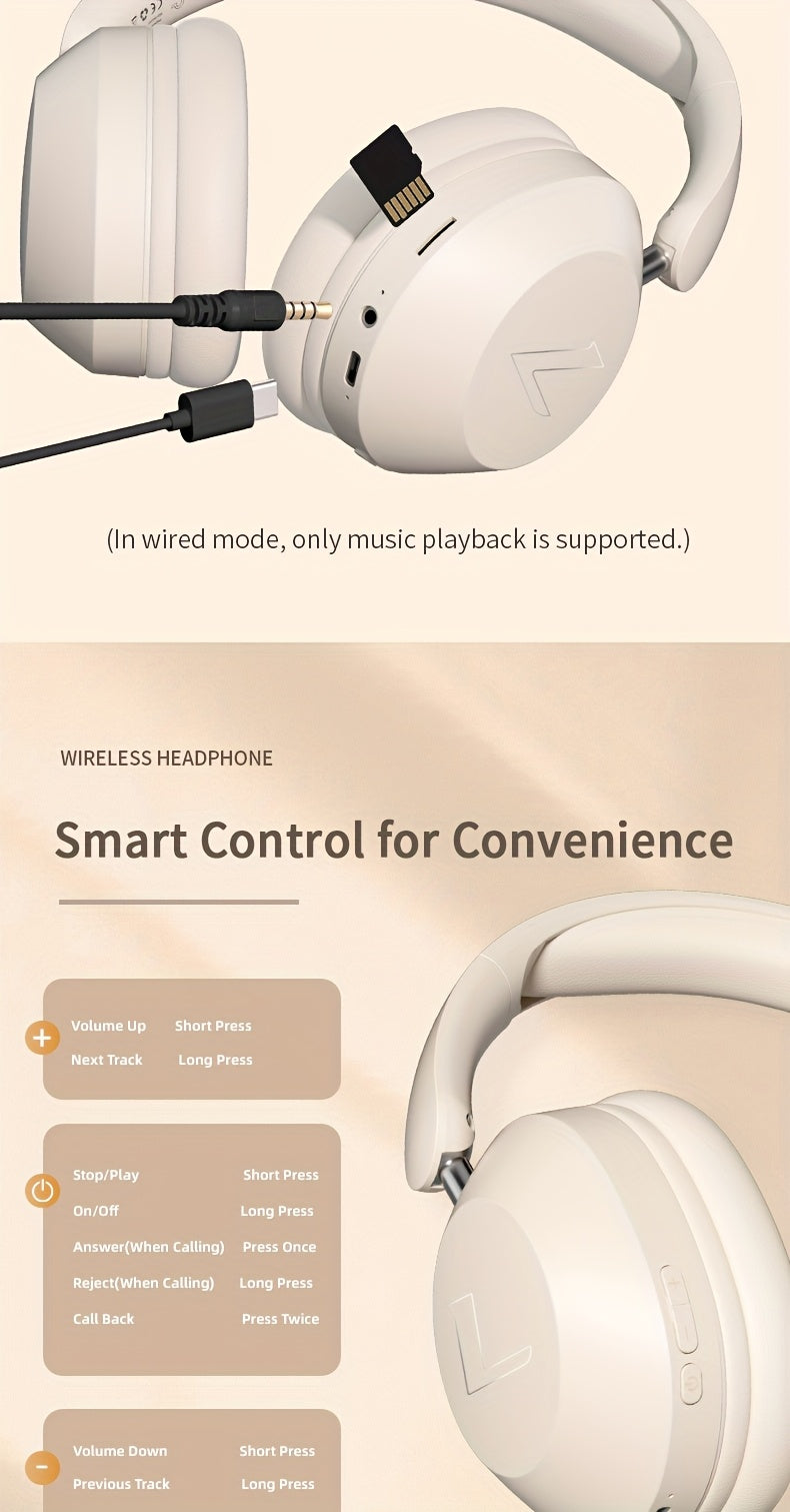 Wireless Headset with Pressure Relief Design, Bass Boost Built-in Microphone, Telescopic and Rotatable Flat Design, Auxiliary TF Mode for Gaming and Sports Use, Wireless Sports Earbuds, Office and Travel Compatible, Powerful