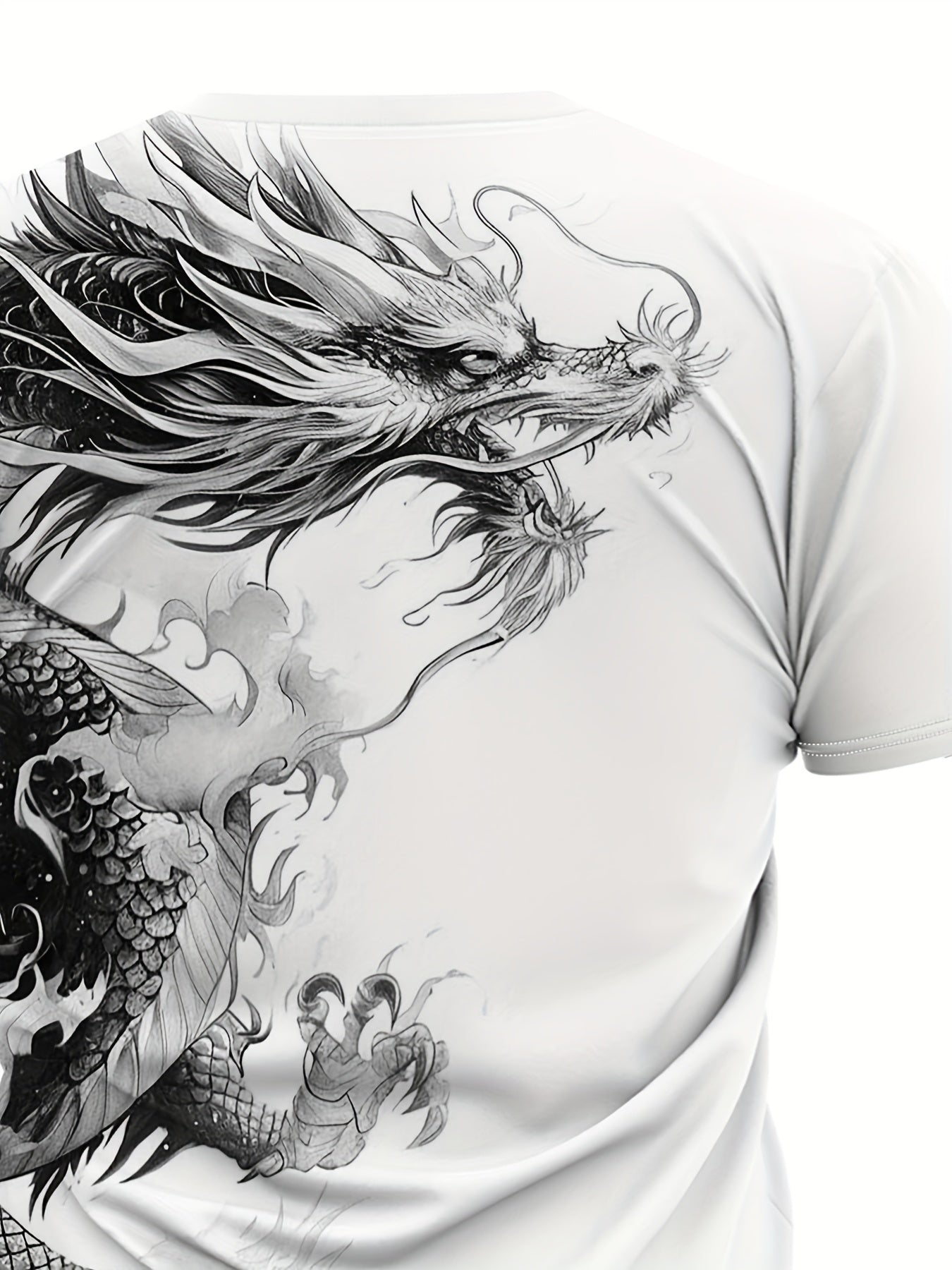 Men's Bold Dragon Graphic Tee - Short Sleeve, Crew Neck, Polyester Blend - Perfect for Summer Outings Casual Wear