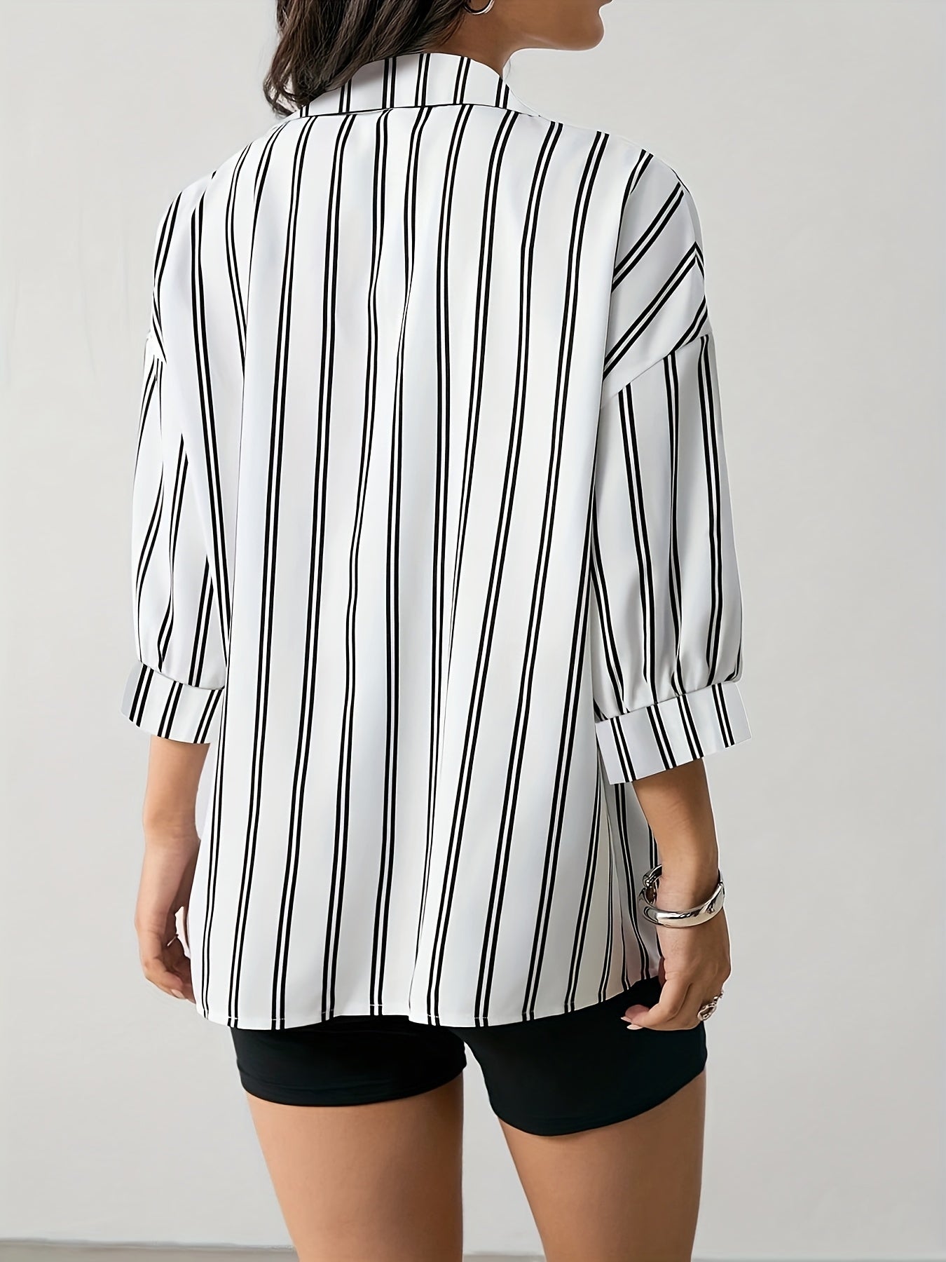 Women's Striped Shirt and Black Pants 3-Piece Set for Spring/Summer