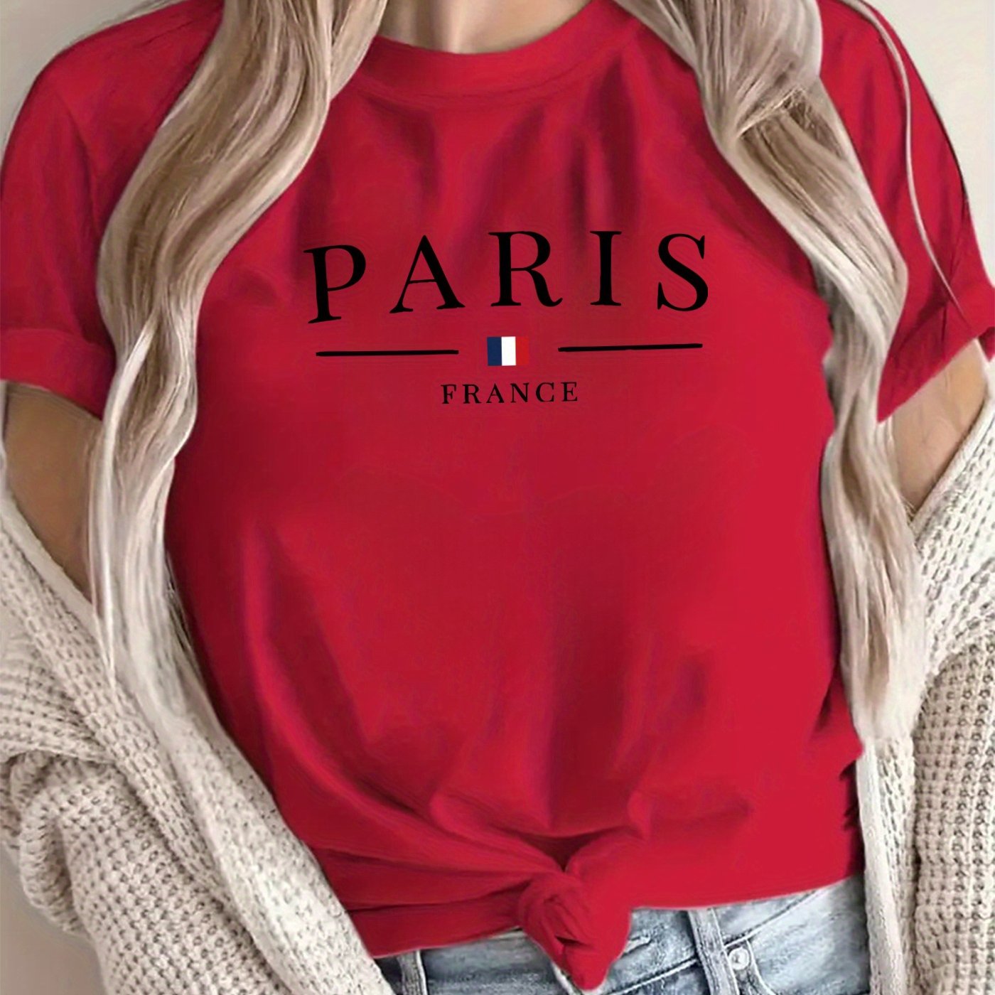 New Arrival: Paris Creative Letter Pattern Printed T-Shirt, Suitable for Women'S Casual Wear, Vacations, Short Sleeves, Round Neck, Spring And Summer, Machine Washable, New Women'S Clothing, Versatile for Outings And Sports.