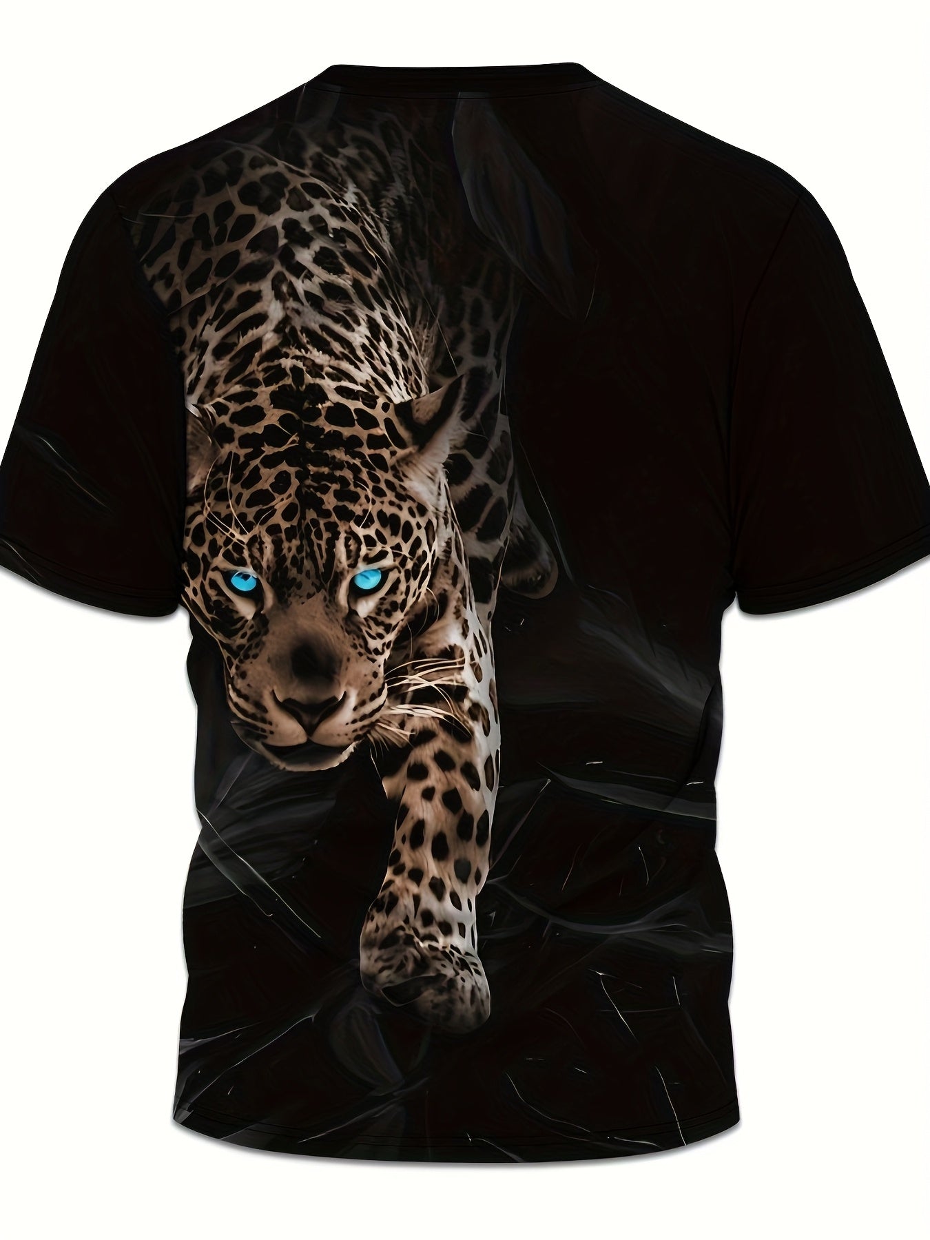Men's Black T-Shirt with Bold Leopard Face Graphic - Short Sleeve Round Neck Casual Shirt, Lightweight Summer Top for Gym, Everyday Formal Outfits - Machine Washable Bold Animal Print Tee, Comfortable Fit