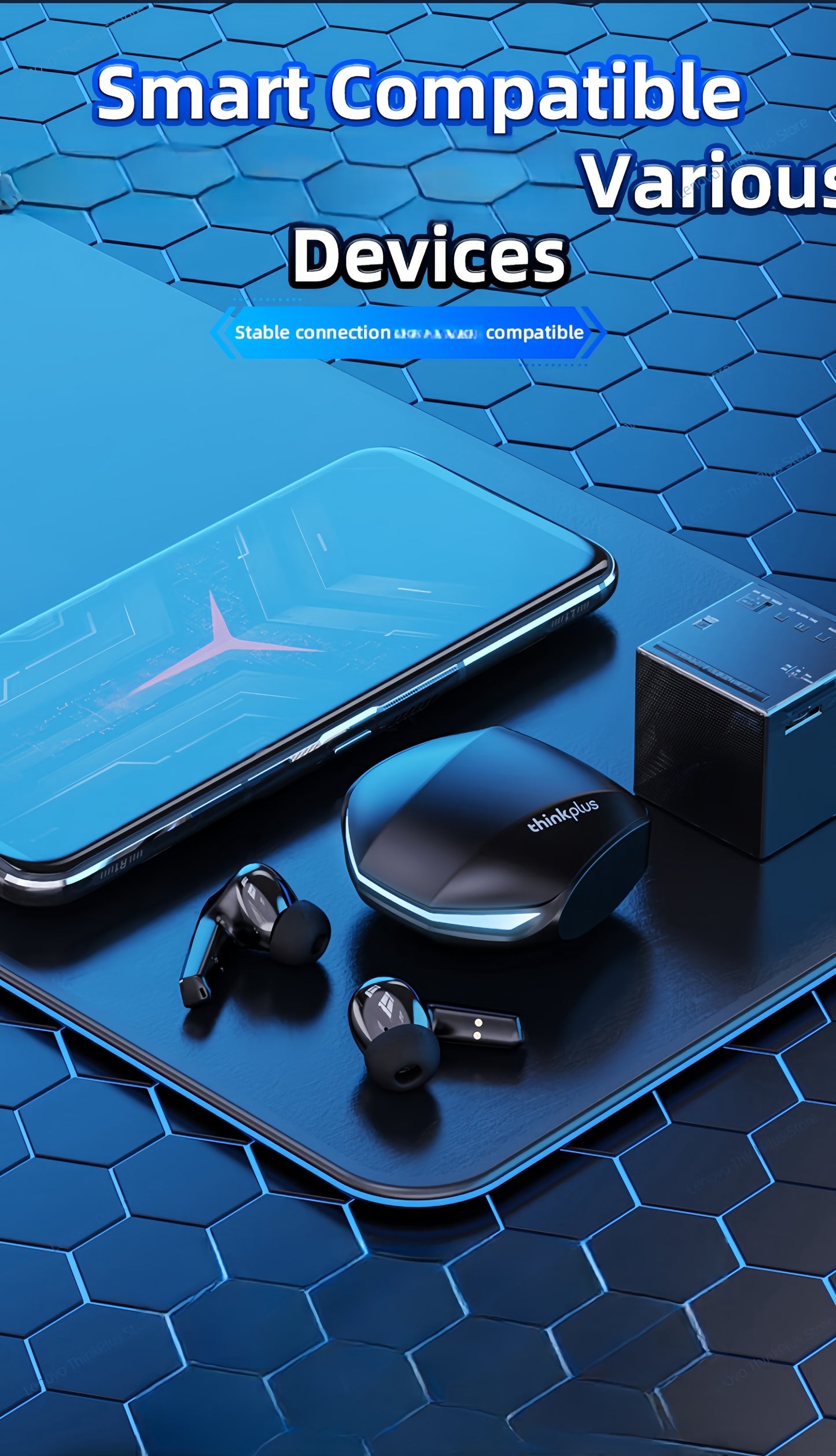 Lenovo ThinkPlus GM2 Pro Wireless Earbuds with Intelligent Noise Cancellation, High-Fidelity Sound, Rechargeable USB-C Charging Case, Sleek Black Design, Comfort Fit for Everyday Use