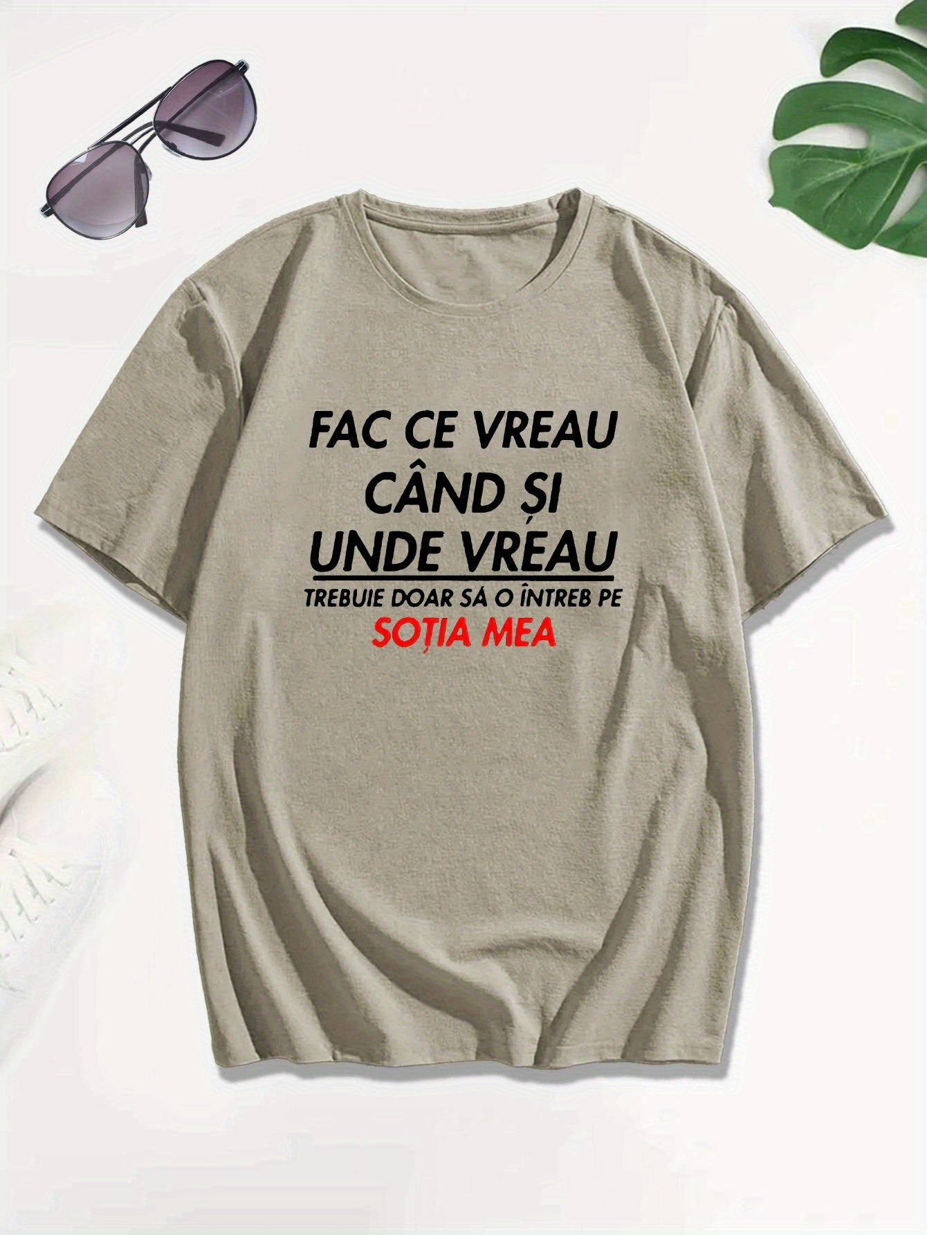 Men's Romanian Quote Short Sleeve T-Shirt - "Face Ce Vreau Cand Si Under Breath" Print, Lightweight Polyester, Casual Summer Top, Round Neck, Machine Washable, Machine Washable Tee Bold Text Tee Lightweight Material