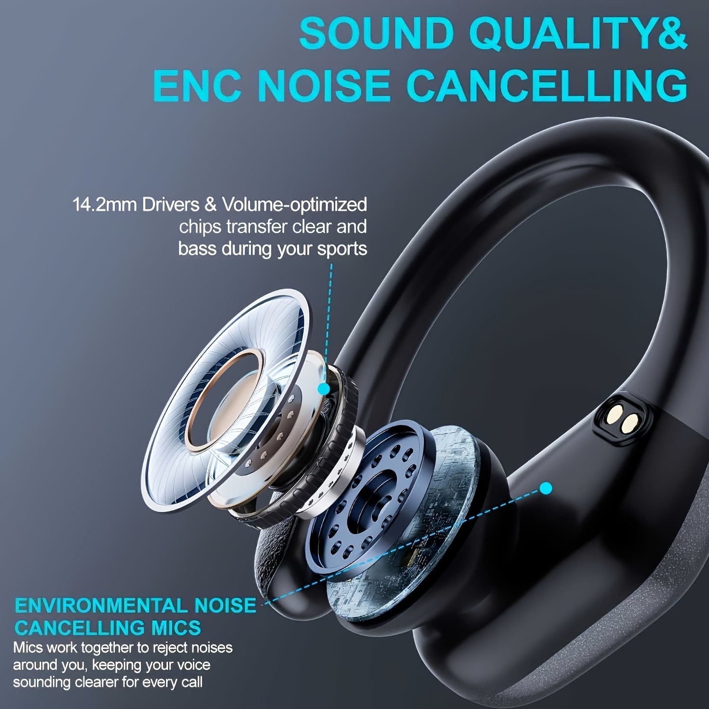 LIFEBEE New Wireless Earbuds for Running Sports, Wireless Earphones with Earhooks Pure Bass Sound, Over Ear Headphones with Dual-LED Display, Earphones Noise Cancelling Headset Built-in Microphone