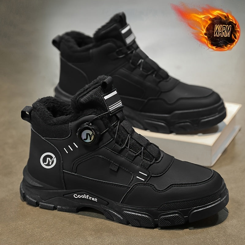 Men'S Winter High-Top Boots - Thick Warm Lace-Up Ankle Boots with Rubber Sole, Non-Slip Traction, Brown/ Color Options - Cold Weather Shoes for Everyday & Formal, Winter Boots, Formal Footwear, Retro Style, Durable Constructi