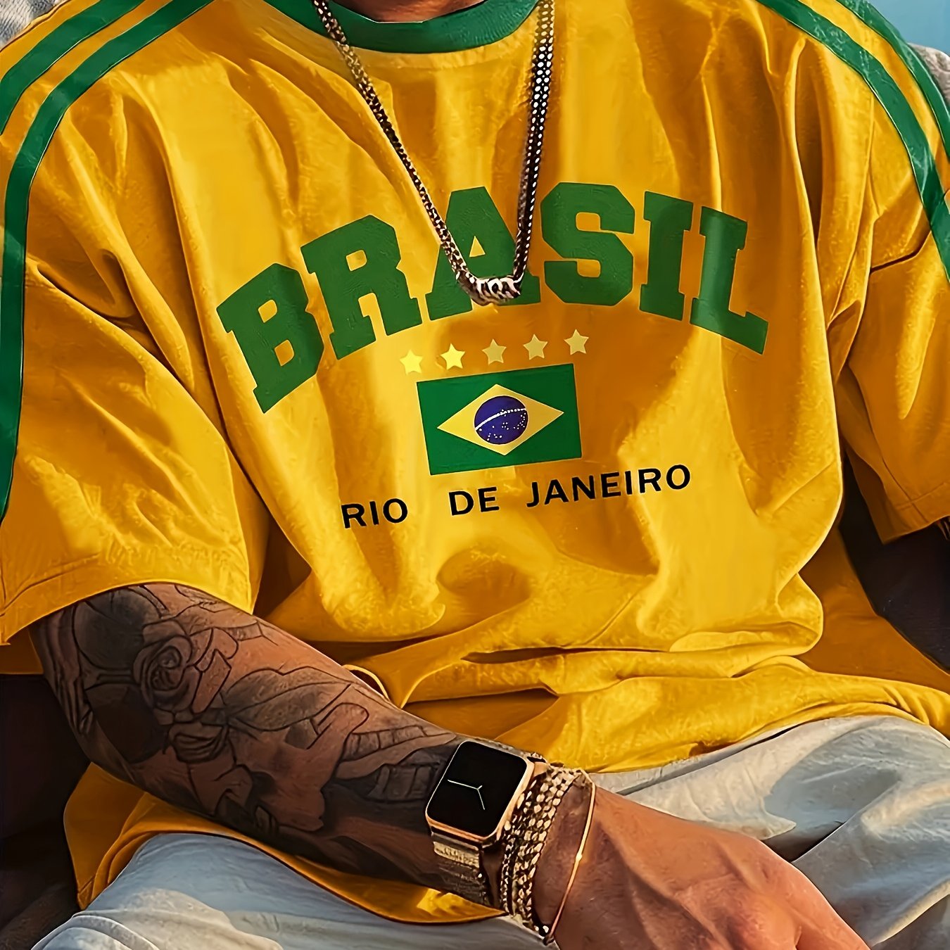Men'S Casual Short-Sleeve T-Shirt with 3D Digital Printing, Round Neck, Brazilian Style, Made of Slightly Stretchy Polyester Knit Fabric, Suitable for Summer Outdoor Activities And Everyday Wear.
