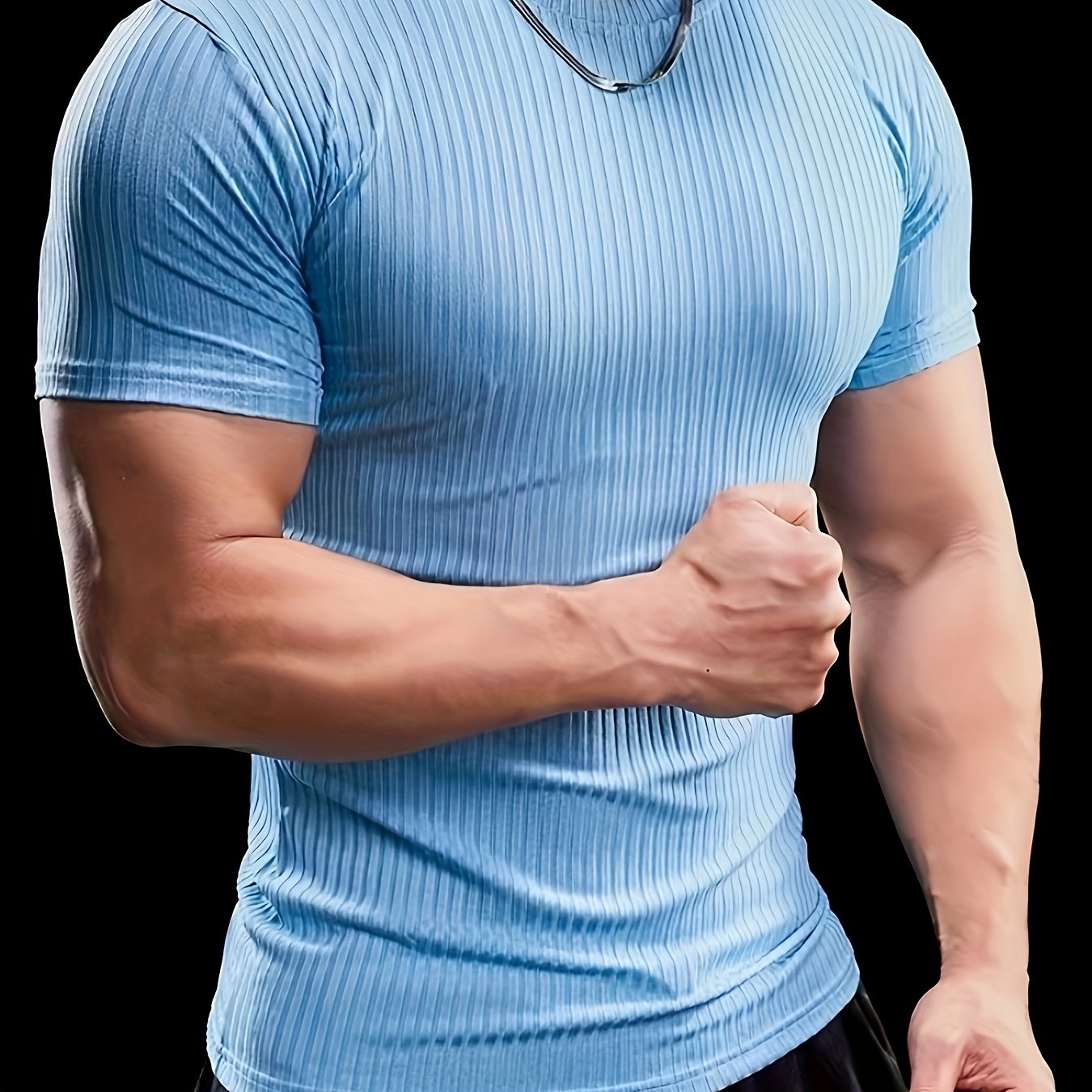 Men's Stretch Fit Short Sleeve T-Shirt - Breathable, Comfortable Polyester Blend, Solid Blue, Crew Neck, Casual Sporty Style for Spring/Summer