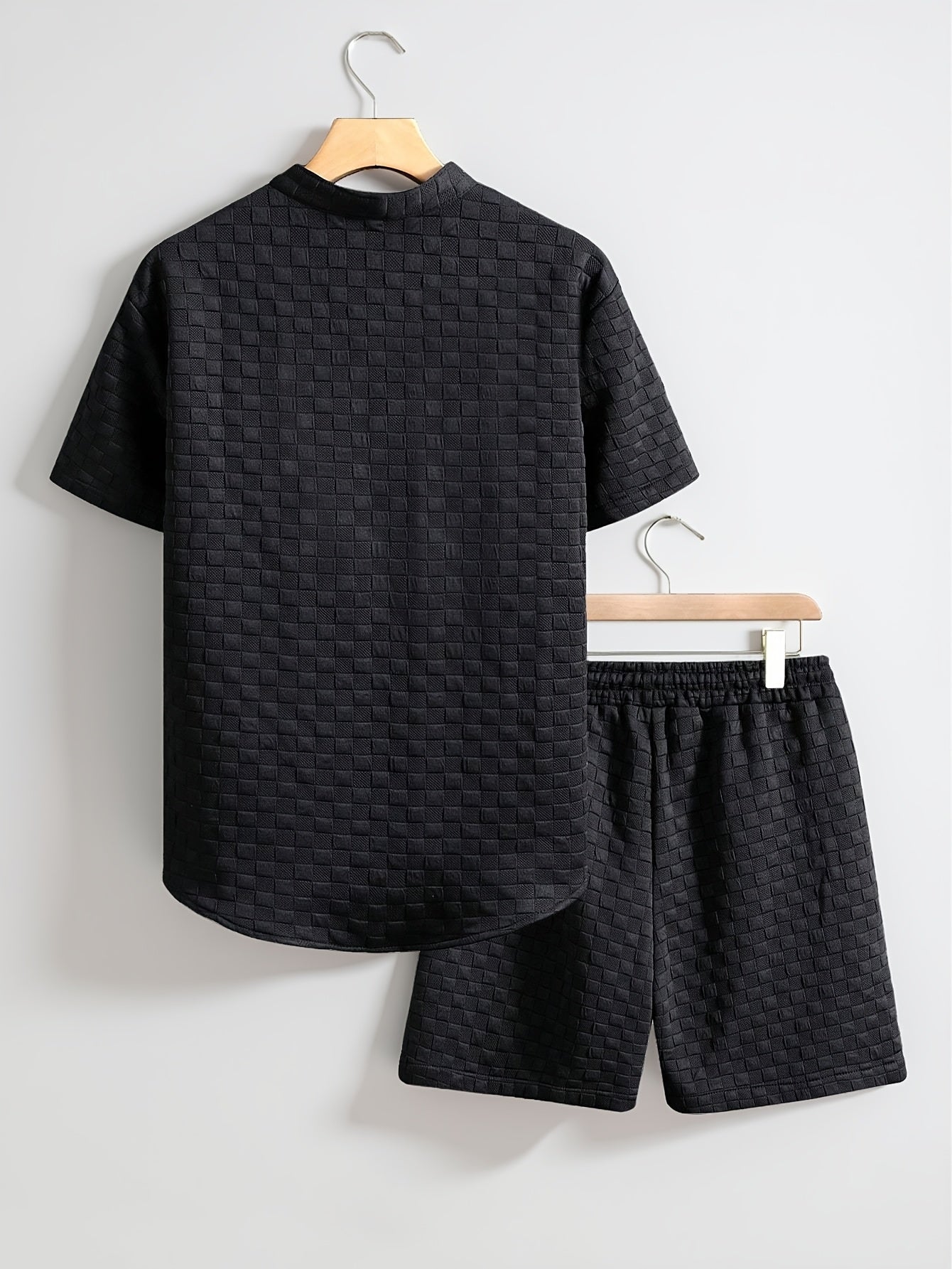 Men's Shirt and Shorts Set Solid Color Knit Casual Comfort High-Quality Short Two-Piece