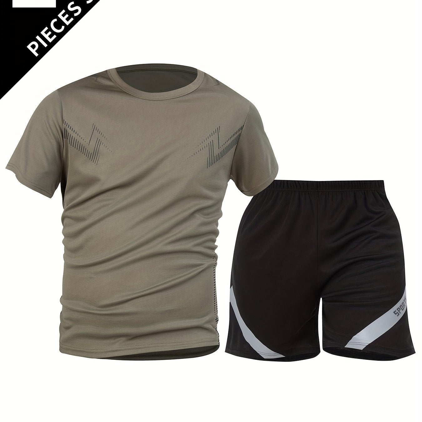 2pcs Summer New Lightning Print Sports Suit Men's Short Sleeve Shorts Outdoor Fitness Breathable Quick-Dry Loose Running Outfit Set