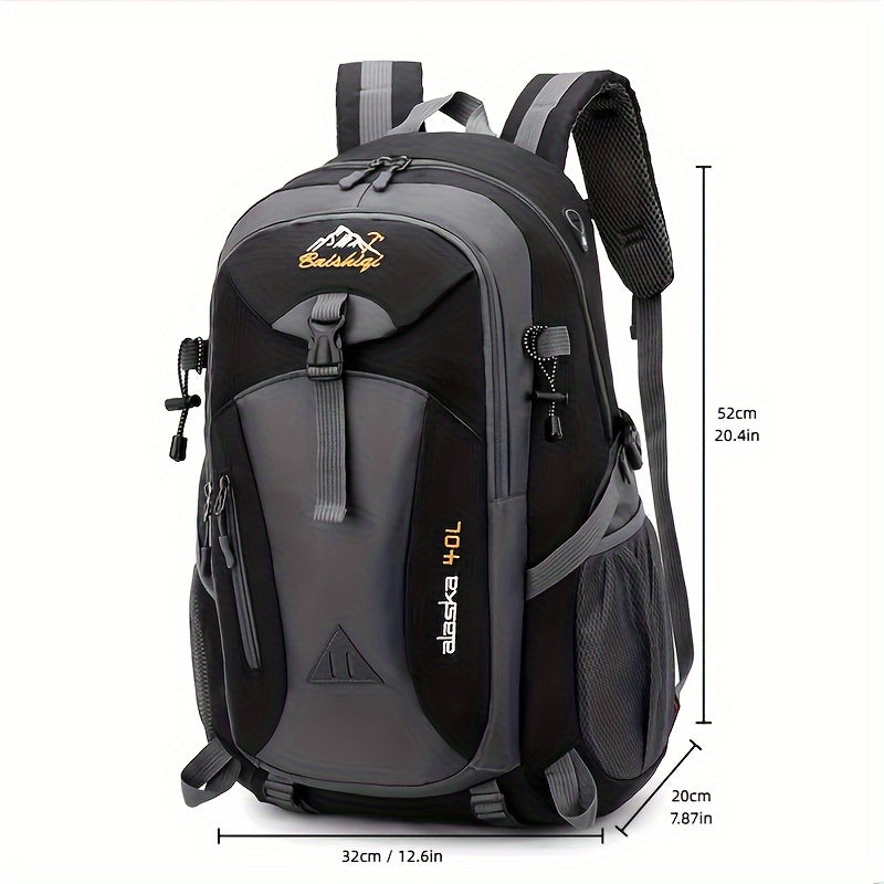 40L Black Oxford Backpack for Hiking, Travel & Outdoor Adventures - Lightweight, Durable with Adjustable Straps, Design, Perfect for Camping, Cycling & Student Use