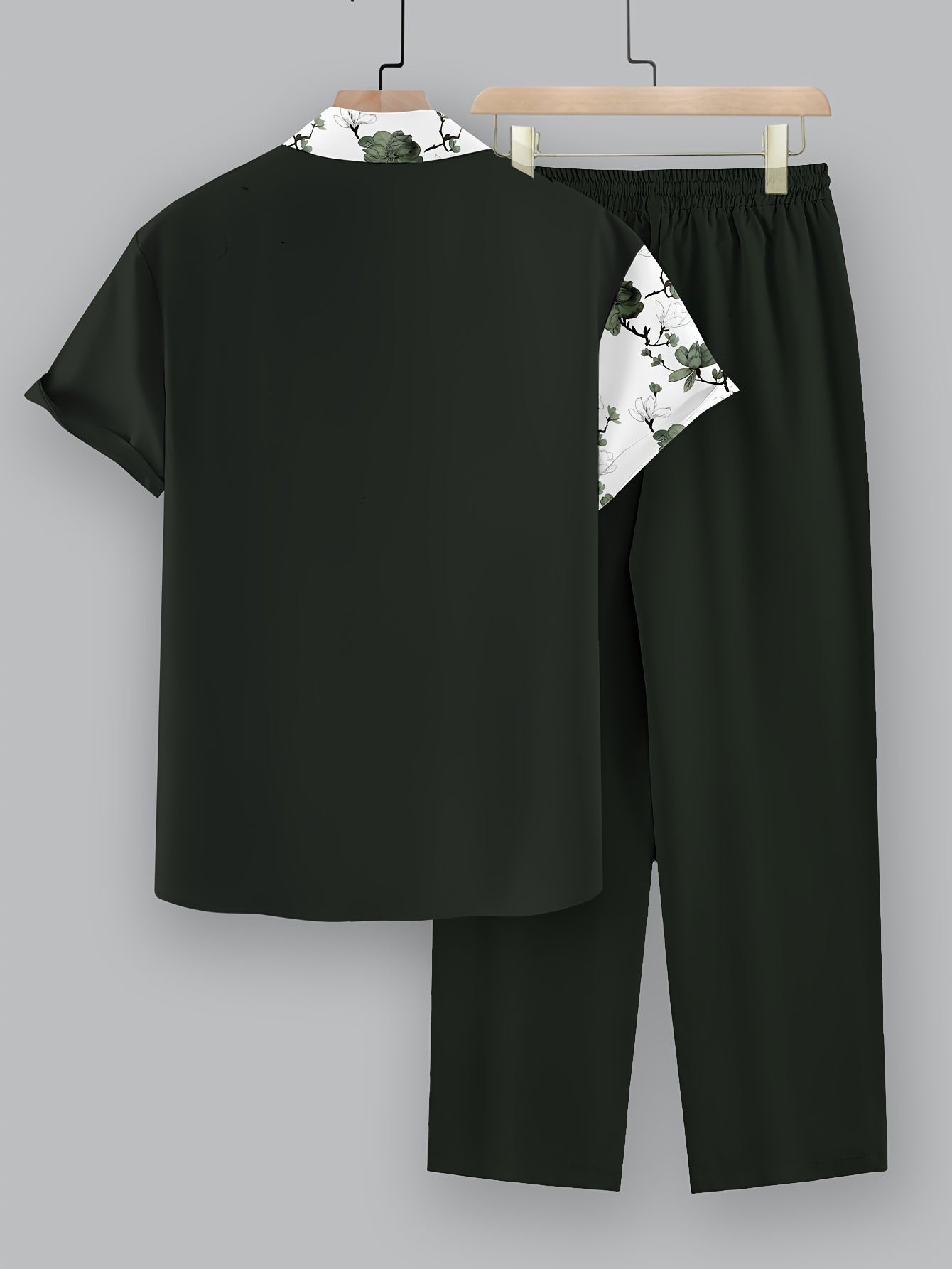 Men's Casual 2-Piece Set, Random Print Short Sleeve Shirt And Drawstring Pants, Regular Fit, Casual Beach Vacation Outfit