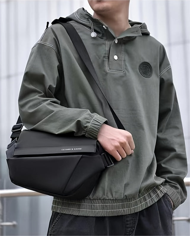 Men'S Sleek Black Crossbody Bag - Durable Oxford Material, Zippered Chest Bag with Adjustable Strap, Ideal for Commuting Cycling, Trendy Shoulder Bag for Men, Cycling Bag Trendy Shoulder Bag Functional Design, Small Crossbo