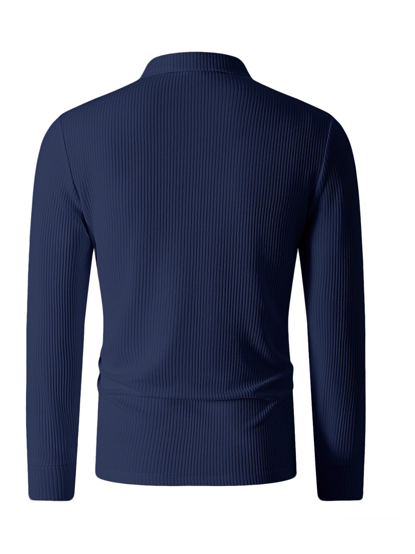 Men's Casual Long-Sleeve Ribbed Polo Shirt for Fall/Winter