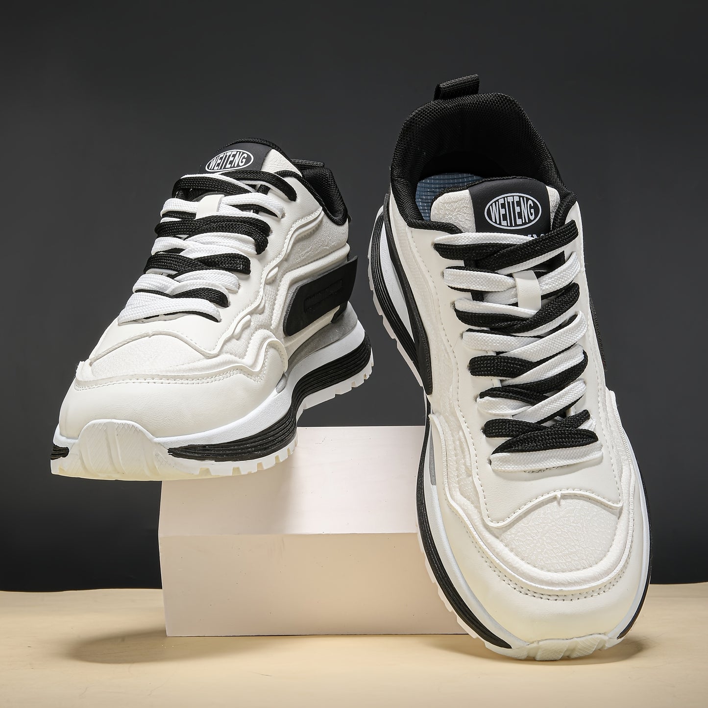 Men'S Breathable Lace-Up Sneakers - Color Block Design, Thick Sole, Casual Athletic Shoes for Casual Attire, Low-Top Style, Lace-Up Closure, PVC Sole, Fabric Inner, Round Toe, Faux Upper, Available in Black, Gray, Blue, Green