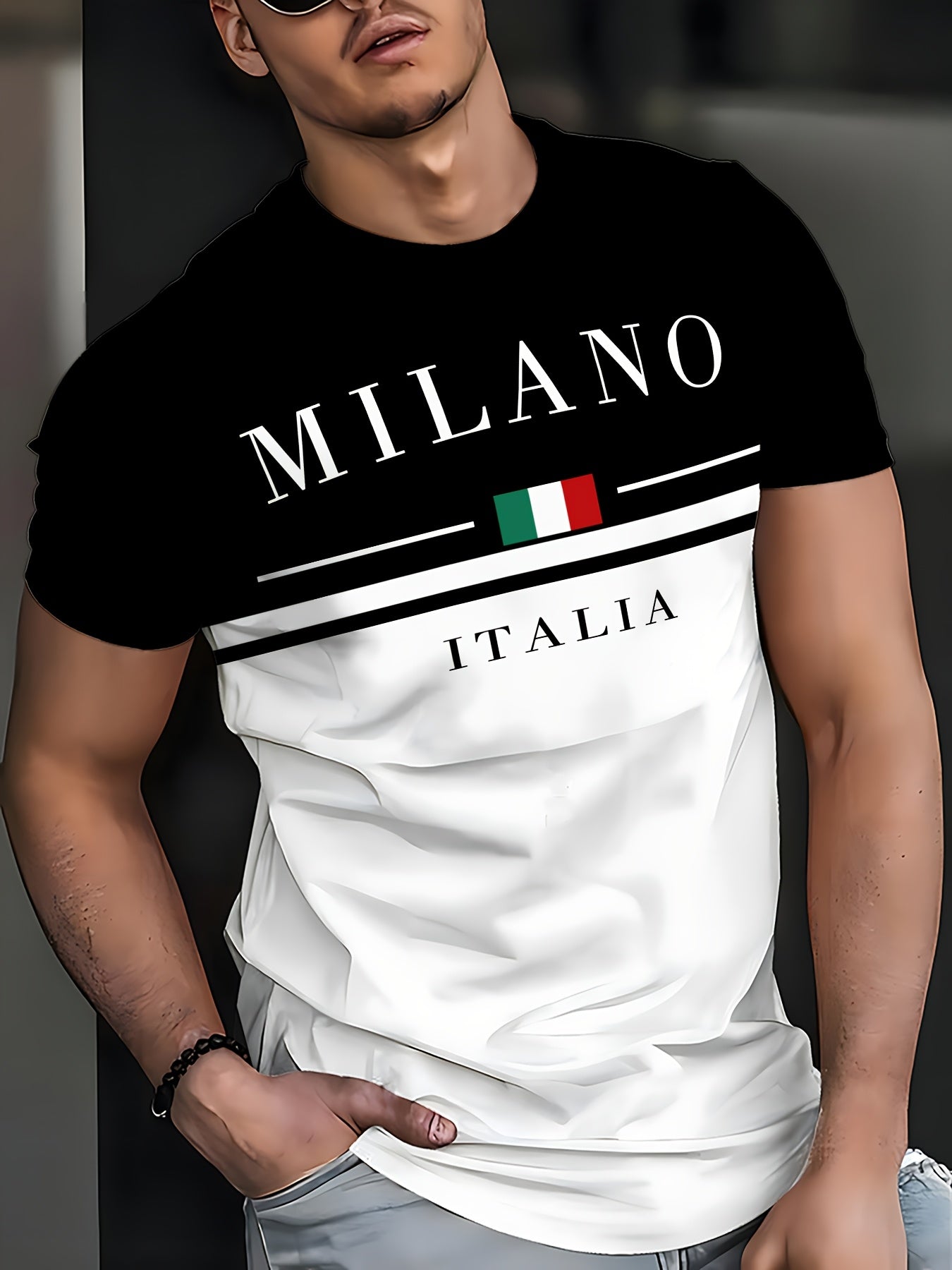 Men'S Milan 3D Print T-Shirt - Casual Crew Neck, Short Sleeve, Lightweight Polyester Tee with Italian Flag Design - Perfect for Travel, Camping, Sports Outdoor Activities