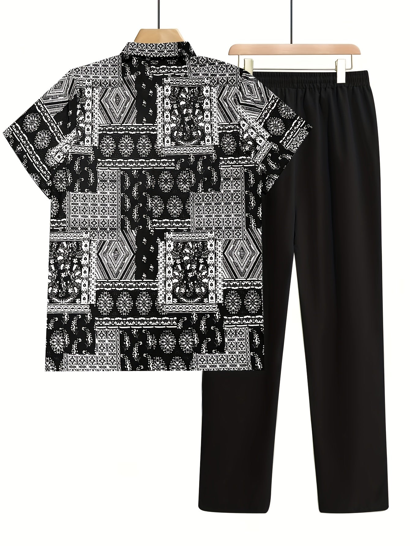 2pcs Summer Men'S Print Shirt and Pants Set Vacation 2pcs Suit, Perfect for Outdoor