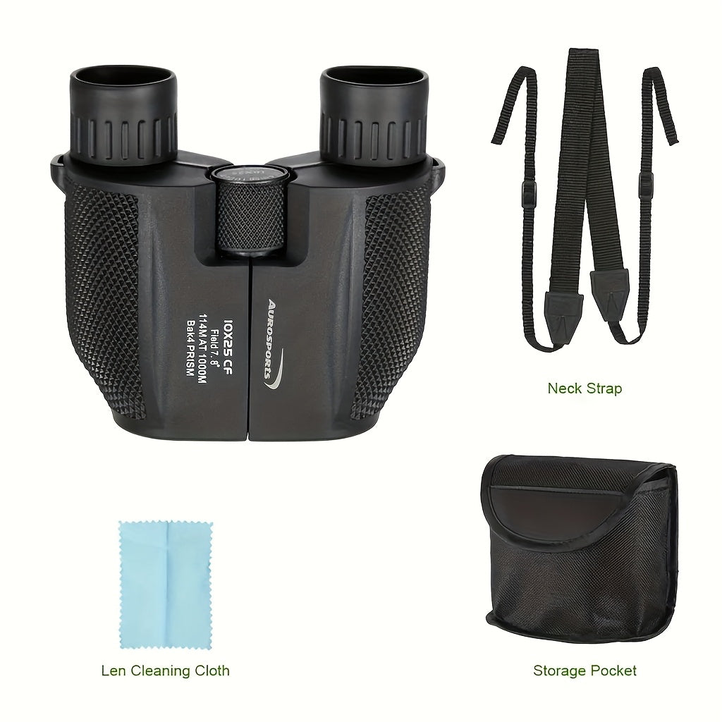 TD1025 Compact High-Quality Binoculars with 10x Magnification, 25mm Objective Lenses & Interchangeable Eyecups - Black Rubber Coated Optics for Bird Watching, Travel, Sports, Outdoor Observation, Binoculars for Bird Watching,