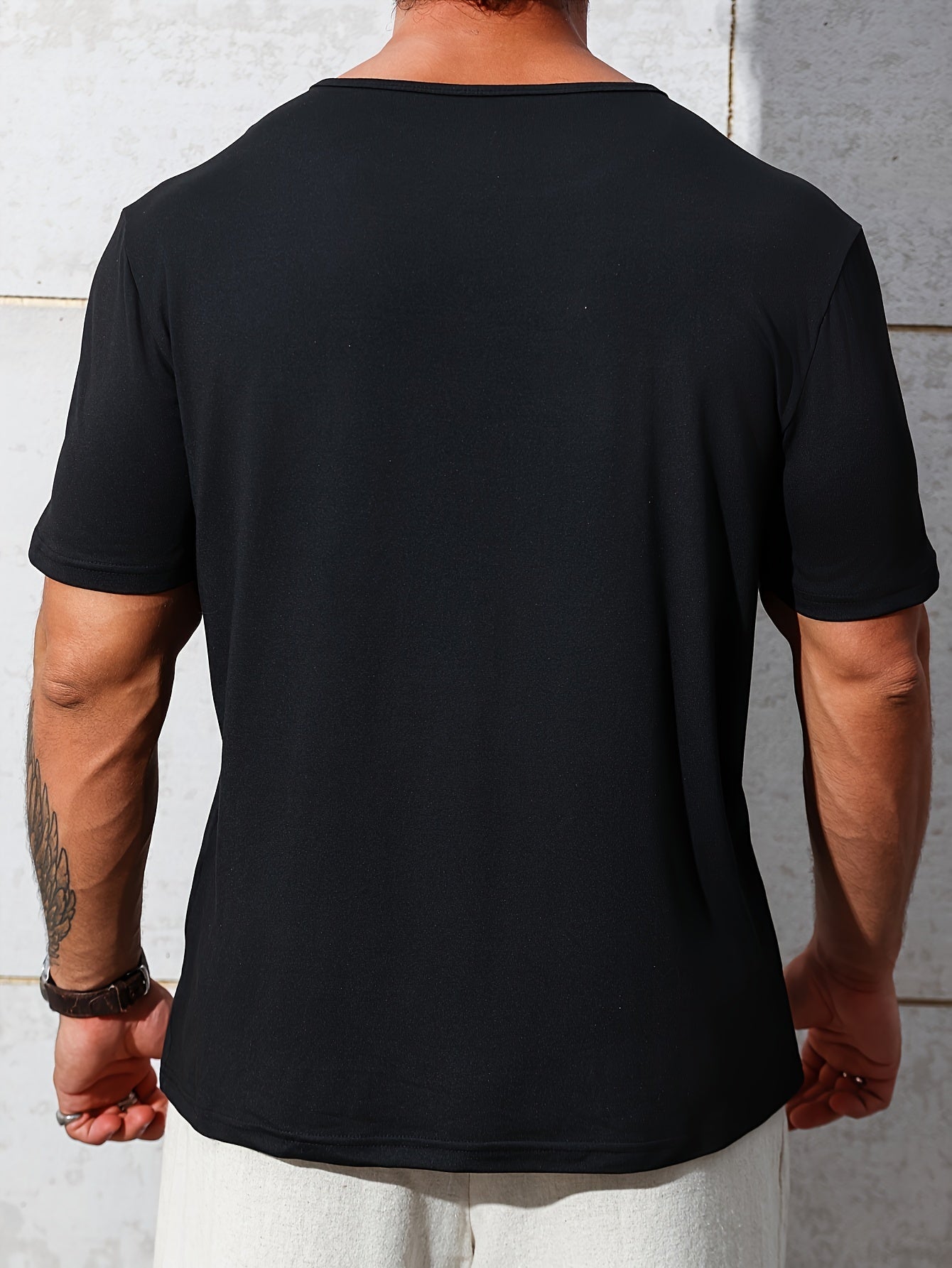 Cen Han Selection Men's Stretch Polyester-Spandex Blend Short Sleeve T-Shirt - Athletic Fit Small V-Neck Casual Top with Chest Logo Print for Summer Workouts Casual Attire