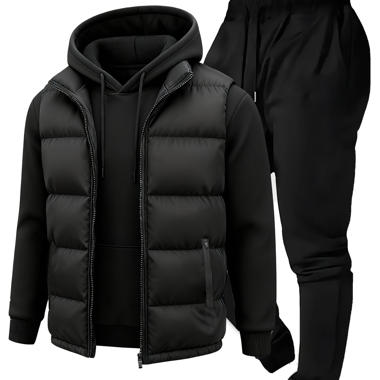 3pcs Vest Casual Set for Men Men's Casual Cartoon Drawstring Pocket Hoodie and Sports Drawstring Trousers Matching Set - ayq