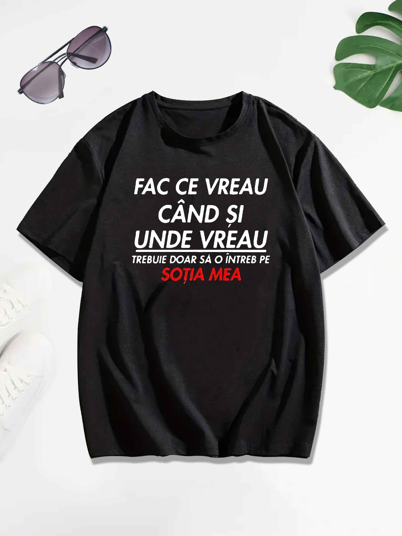 Men's Romanian Quote Short Sleeve T-Shirt - "Face Ce Vreau Cand Si Under Breath" Print, Lightweight Polyester, Casual Summer Top, Round Neck, Machine Washable, Machine Washable Tee Bold Text Tee Lightweight Material