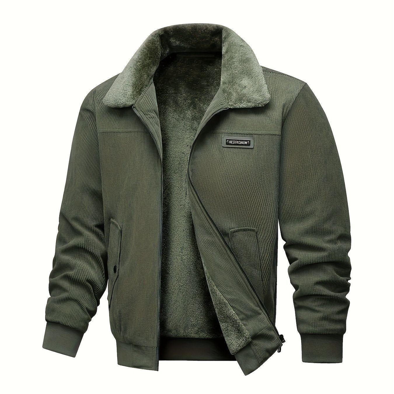 Men'S Heavyweight Winter Jacket - Thermal Insulated Coat with Zipper Closure, Long Sleeve Cold Weather Outerwear, Front Pockets - Olive Green - Formal & Casual Outerwear, Thick