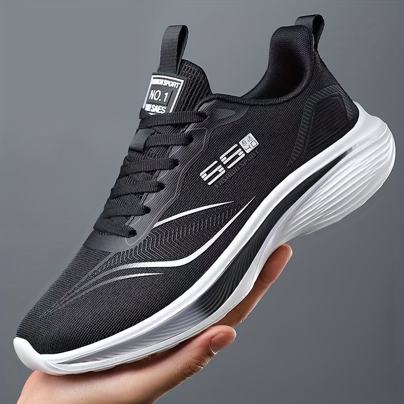 Men'S Breathable Mesh Running Shoes - Lightweight, Non-Slip, Shock-Absorbing Sneakers with Air Cushion Technology for Gym, Hiking Casual Wear - Black White Design, Gym Shoes