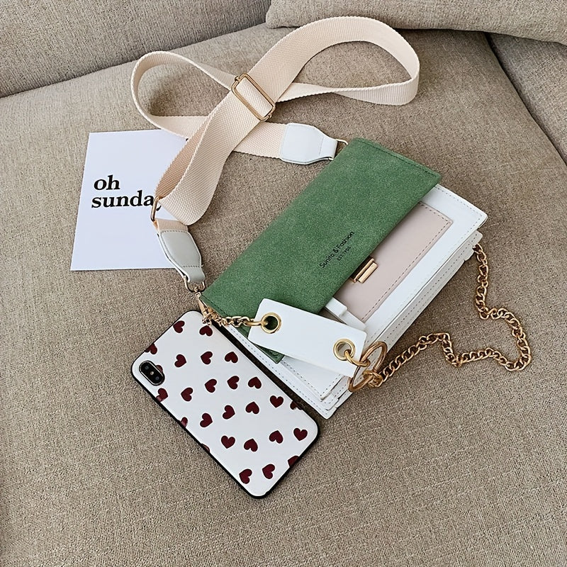 Chic Mini Crossbody Bag for Women - Stylish Synthetic Faux Leather with Golden Chain Strap, Buckle Closure, and Decorative Painted Edges - Perfect for Phone & Essentials