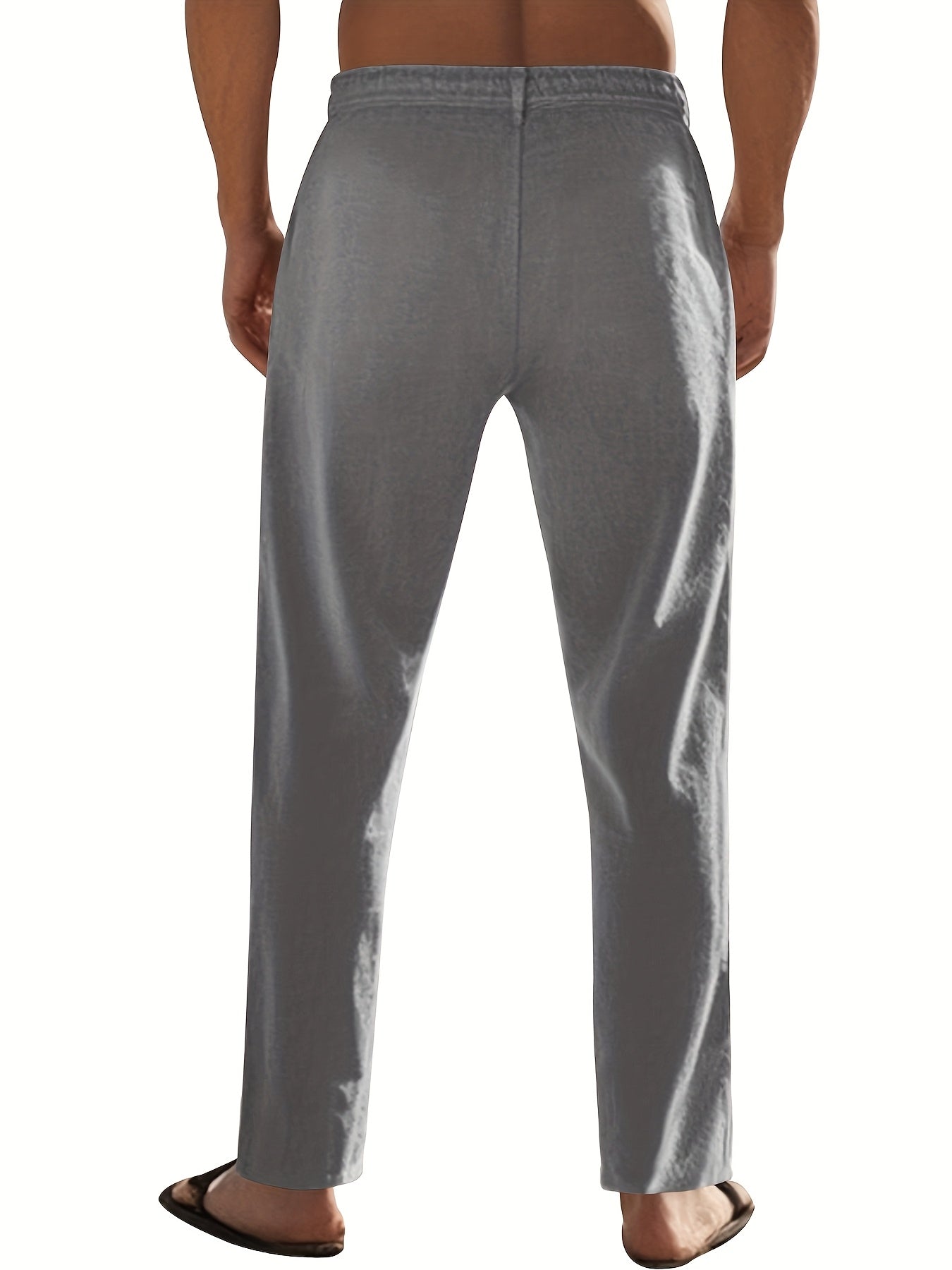 Men'S Casual Linen Drawstring Pants - Comfortable Straight Fit, Lightweight & Breathable for Beach & Outdoor Activities, Beach Casual Wear|Straight Fit Pants|Lightweight Fabric
