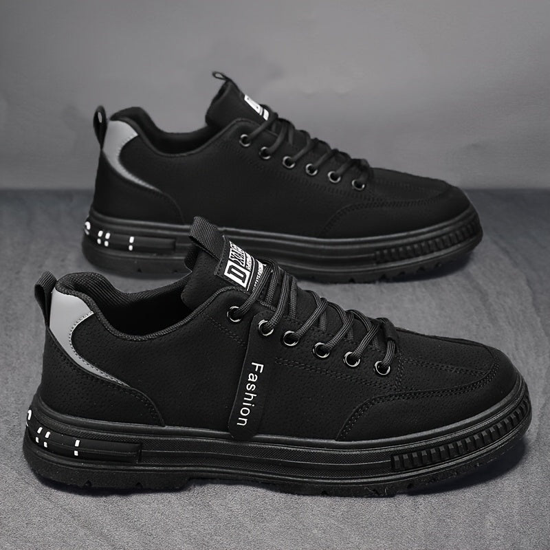 Men'S All-Season Low Top Sneakers, Solid Color, Non-Slip Durable Sports Casual Shoes, Breathable Fabric Lining, Round Toe, Lace-Up Closure, Faux Upper, PVC Sole, Cloth Insole - Versatile for Casual Sports Use
