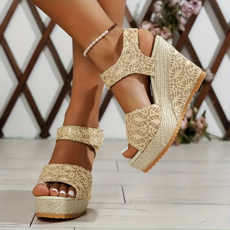 Women's Peep Toe Wedge Sandals, Fashionable Ankle Strap Slingback Platform Heels, All-Match Going Out Sandals