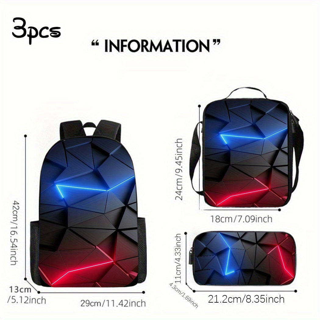 3pcs Gamer Large Capacity Lightweight Nylon Daypack with Lunch Bag Pencil Case, Perfect for, Travel, or Daily Commute, Great Birthday or Holiday Gift, Backpack for Travel