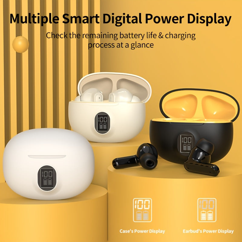 HiFi Sound TWS Wireless Earbuds with HD Display, Touch Controls, Long Battery Life, Wireless 5.0, Comfort Fit for Running, Yoga & Gaming - White, Beige, Black Options