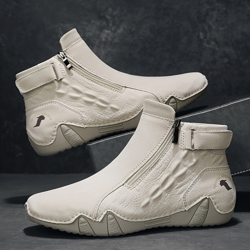 Men'S High-top Casual Shoes With Anti-slip, Comfortable, Outdoor, Fashionable, Plus Size, Business, Hand-stitched, Zipper, Cro, Lace-up.