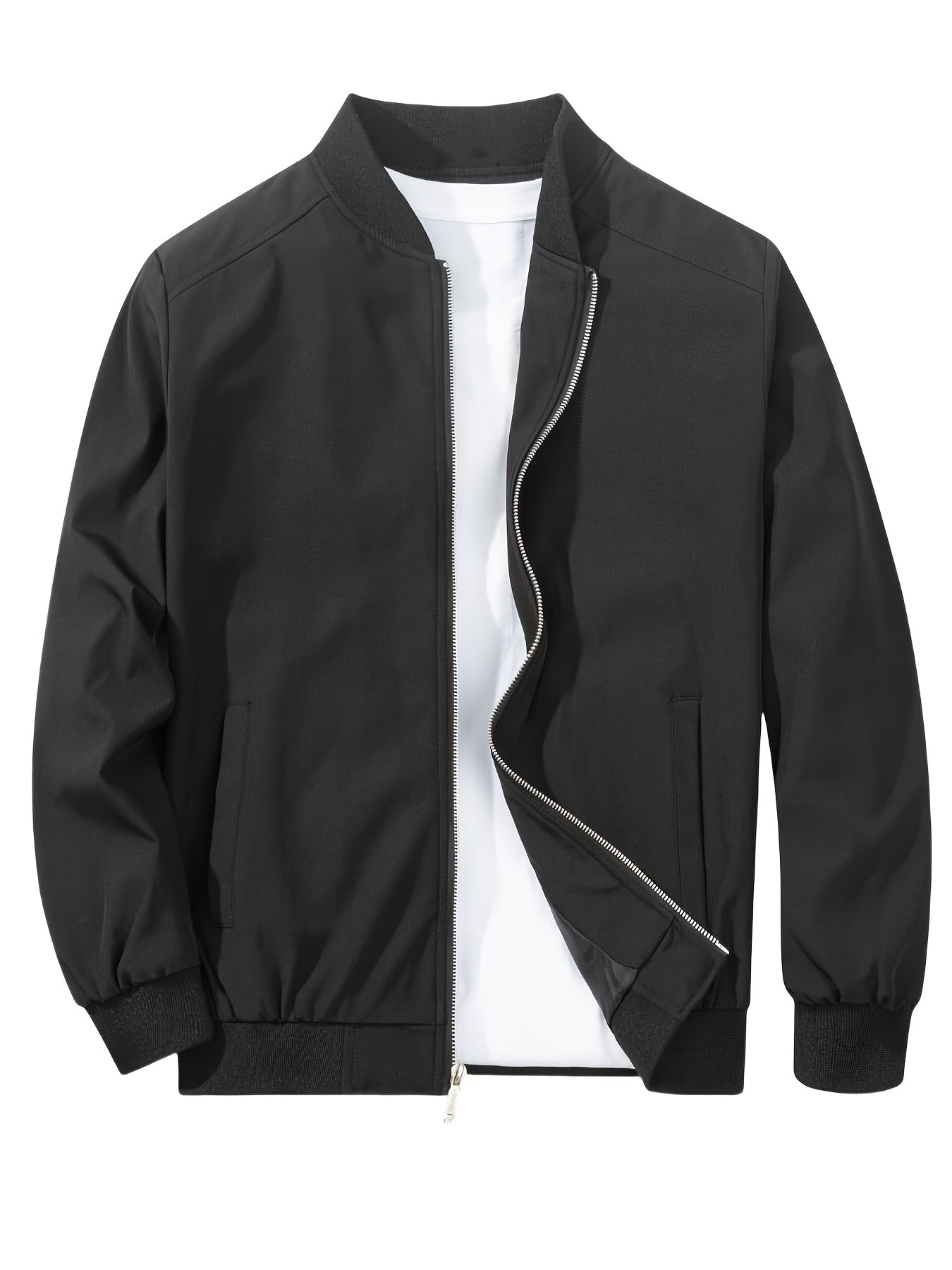 Men's Versatile Baseball Jacket - Lightweight Polyester Windbreaker for Spring/Fall | Minimalist Casual Design | Breathable & Age-Free Outerwear