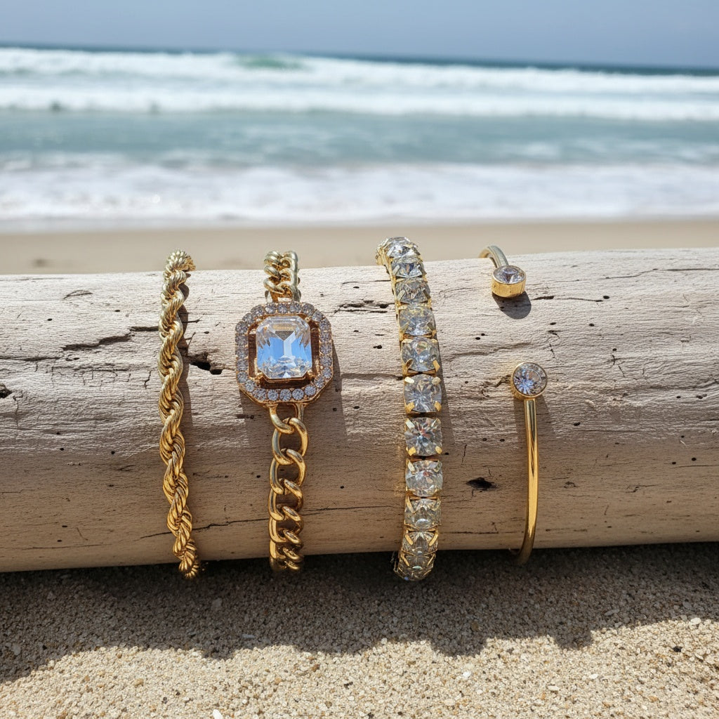 4pcs Women's Vintage Punk Rhinestone Chain Bracelets Set