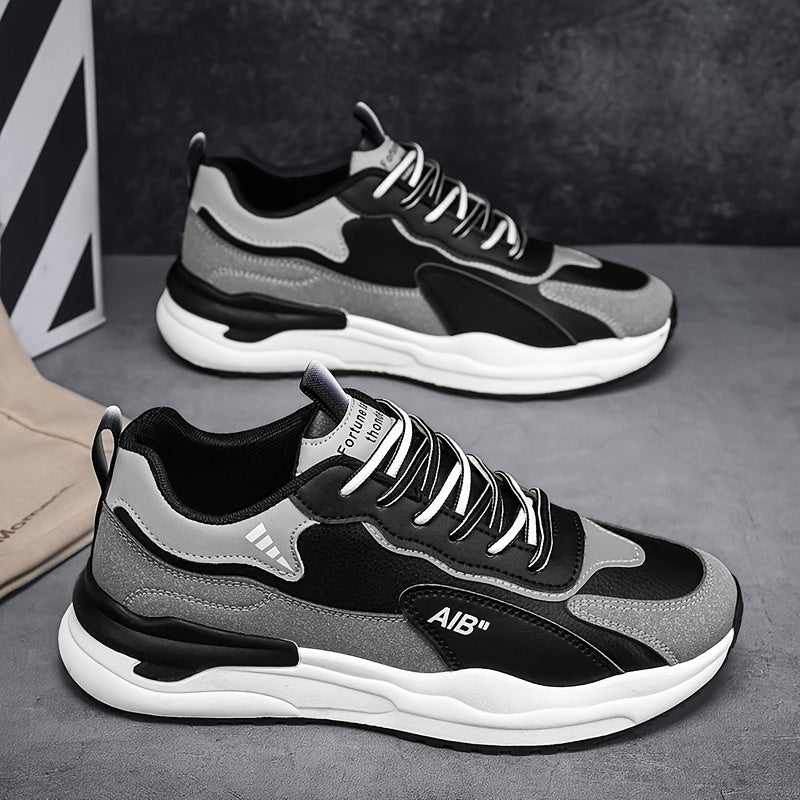 Men'S Fashion Sneakers, Casual Sports Shoes, All-Season Lace-Up Low Top, PU Upper, Fabric Lining, Rubber Sole, EVA Insole, Round Toe, with Trendy Thick Sole for Hiking, Outdoor, Daily Wear