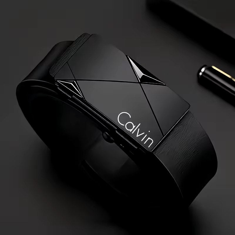 Calvin Klein Black Belt – Geometric Buckle Designer Accessory