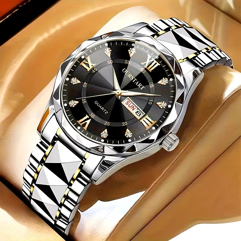Ourstart Luxury Wristwatch – Black Dial Silver & Gold Band