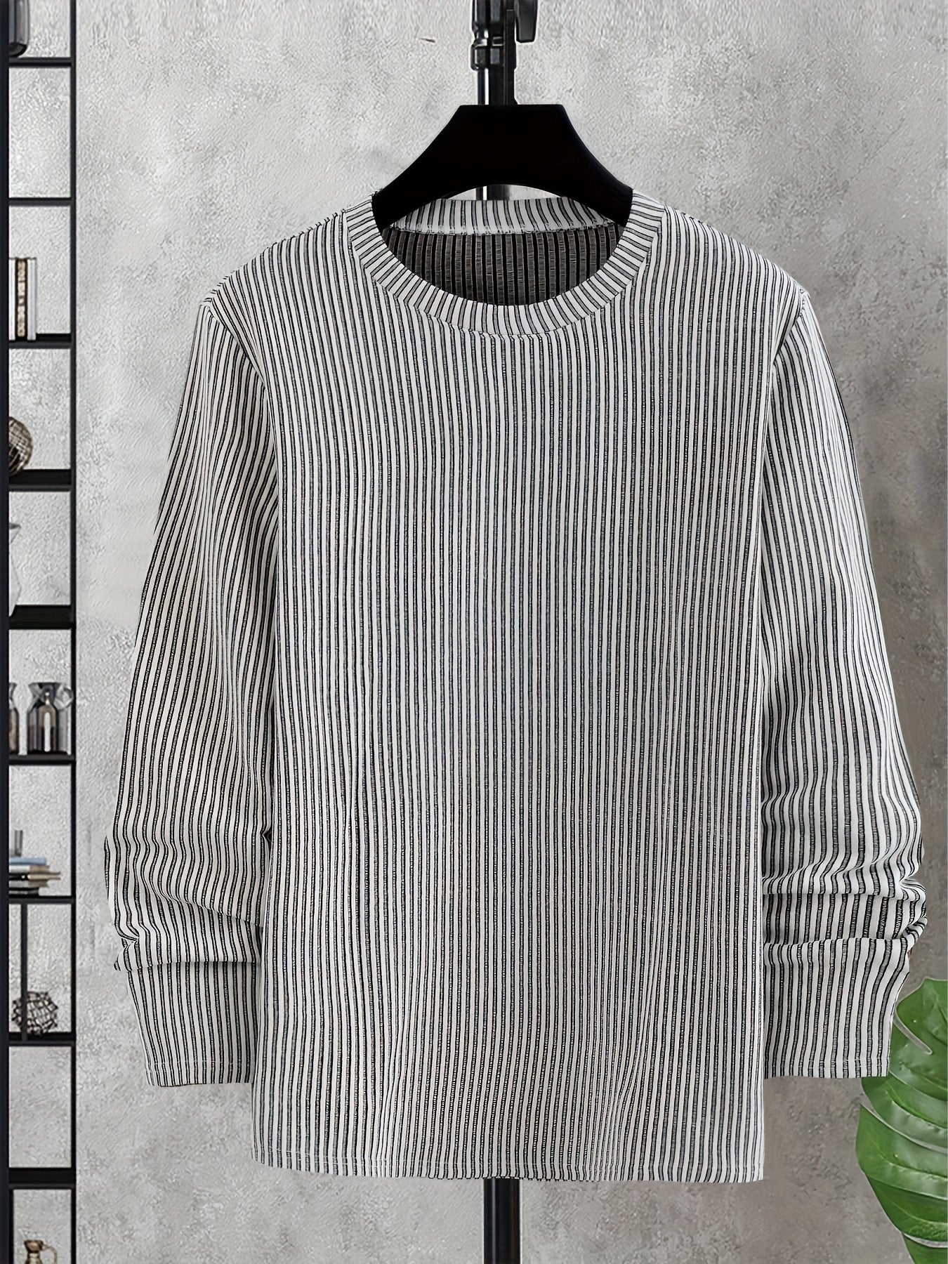 Men's Casual Knit Sweater - Spring/Fall Ribbed Crew Neck Top