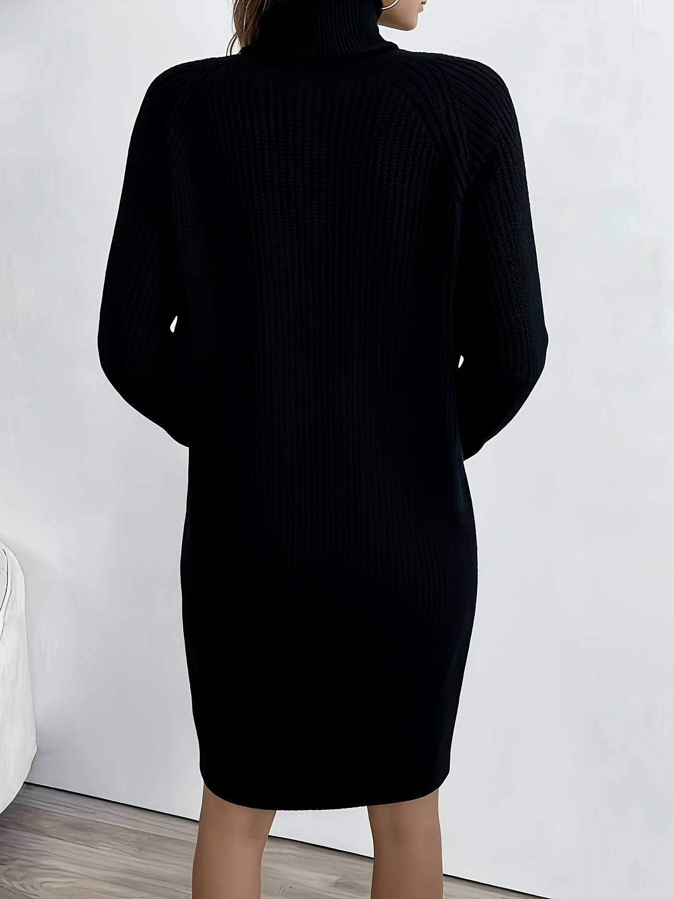 Women's Dark Green (Navy/Turquoise-Free) Sweater Dress - High Neck Collar & Single-Breasted Button Front, A-Line Silhouette Long Sleeve Coat Dress for Winter,, Office, Semi-Formal Wear (Hand Washable)