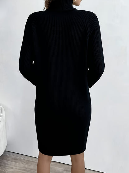Women's Dark Green (Navy/Turquoise-Free) Sweater Dress - High Neck Collar & Single-Breasted Button Front, A-Line Silhouette Long Sleeve Coat Dress for Winter,, Office, Semi-Formal Wear (Hand Washable)