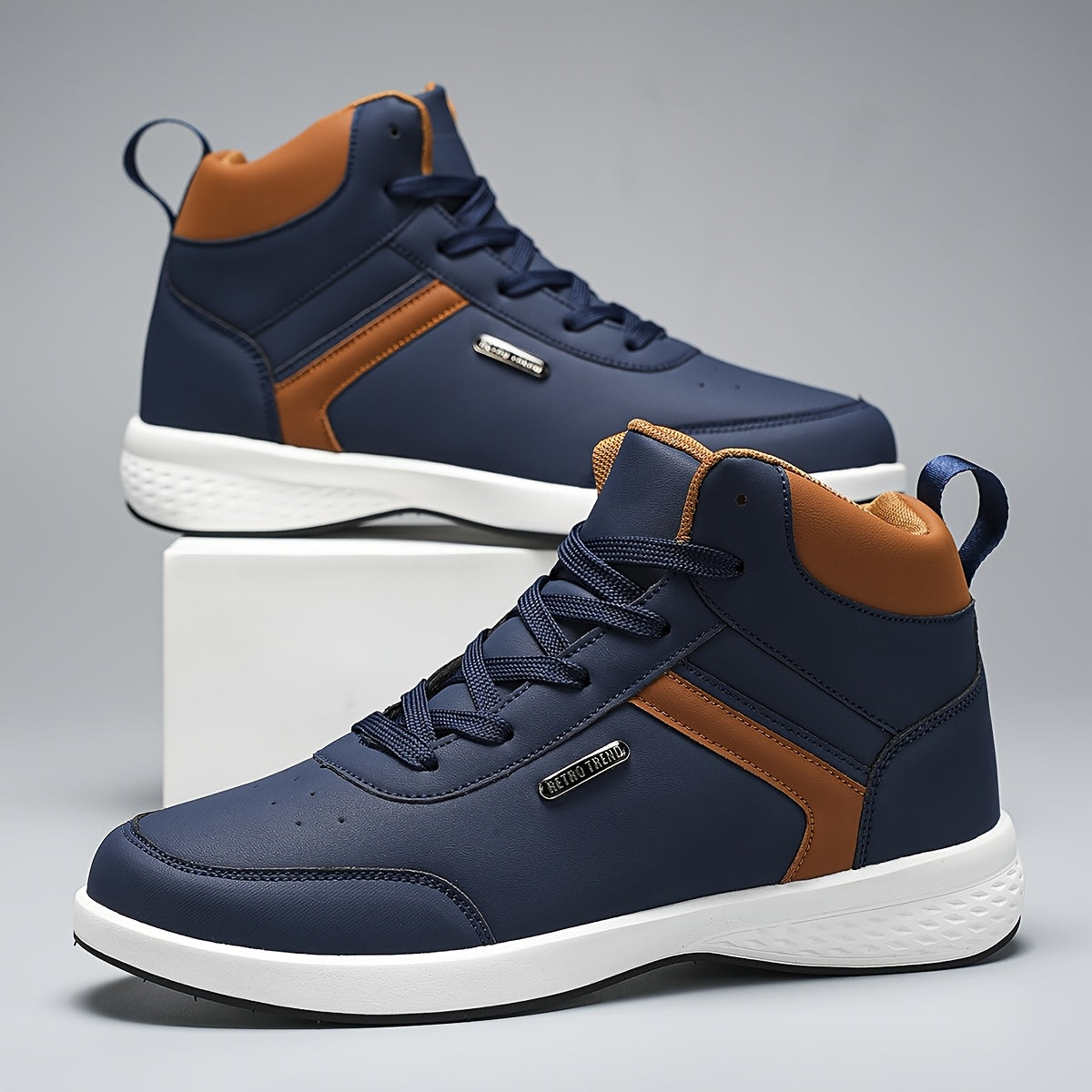 Men's High-Top PU Loafers Casual Vintage Business Shoes
