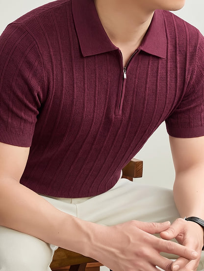 Men's Spring/Fall Knit Polo Shirt with Half-Zip Lapel