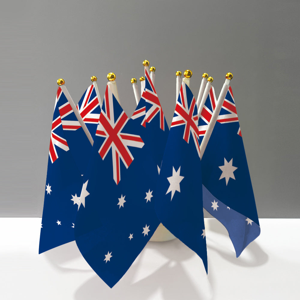 12 Pack Small Australian Handheld Flags 5x8 Inches for Events